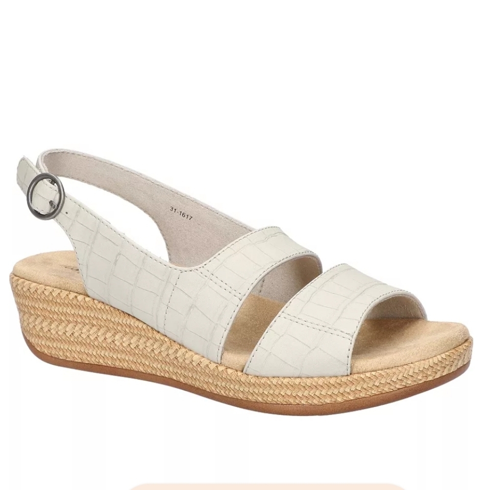 Easy Street Gannett Leather Slingback Wedge Sandals Size 9M | Gray Neutral